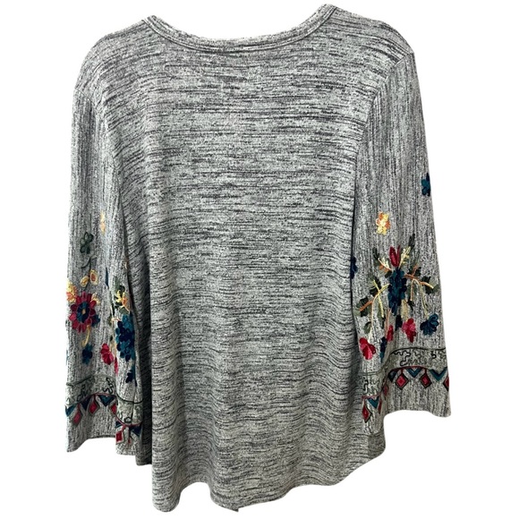 Anthropologie Fig And Flower Button Down Tie 3/4 Sleeve Embroidered Top SZ L EUC - Picture 5 of 7